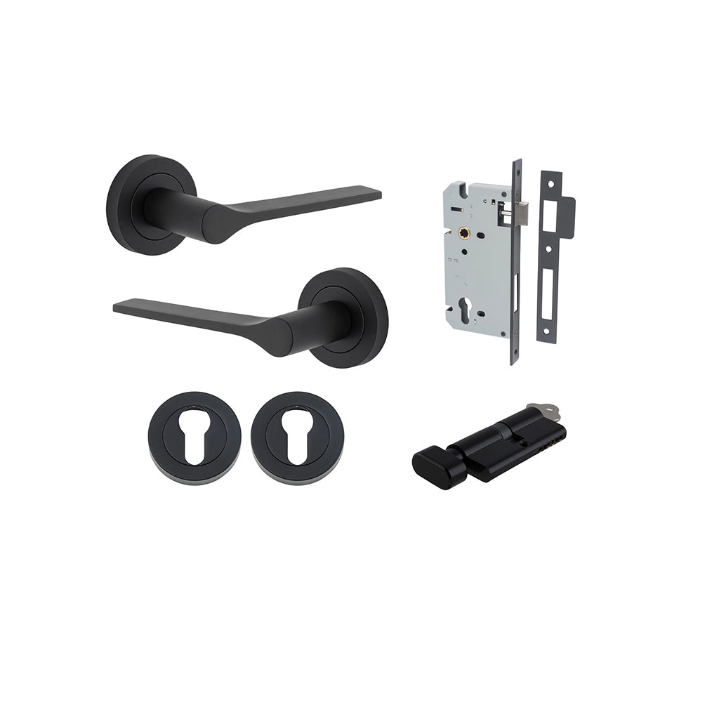 Como Lever - Round Rose Matt Black / Entrance / Entrance Kit (Key-Thumb)