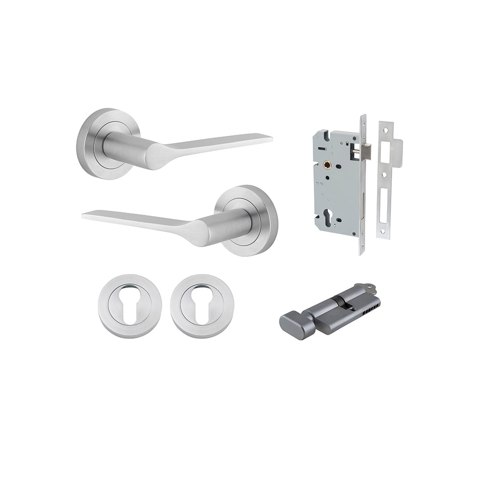 Como Lever - Round Rose Brushed Chrome / Entrance / Entrance Kit (Key-Thumb)
