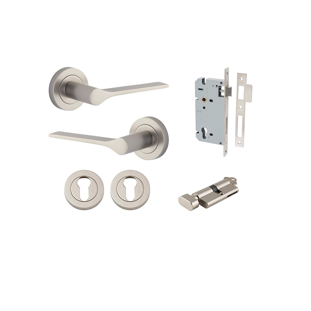 Como Lever - Round Rose Satin Nickel / Entrance / Entrance Kit (Key-Thumb)