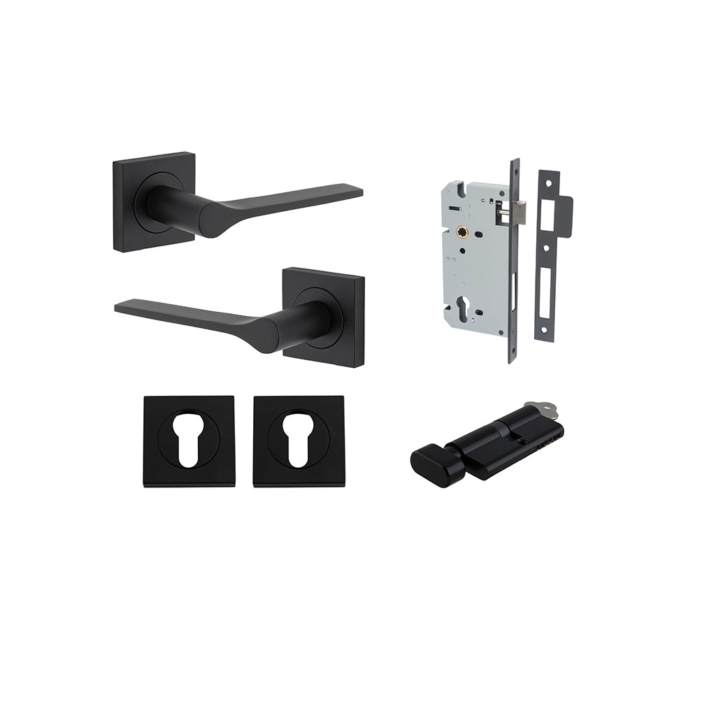 Como Lever - Square Rose Matt Black / Entrance / Entrance Kit (Key-Thumb)