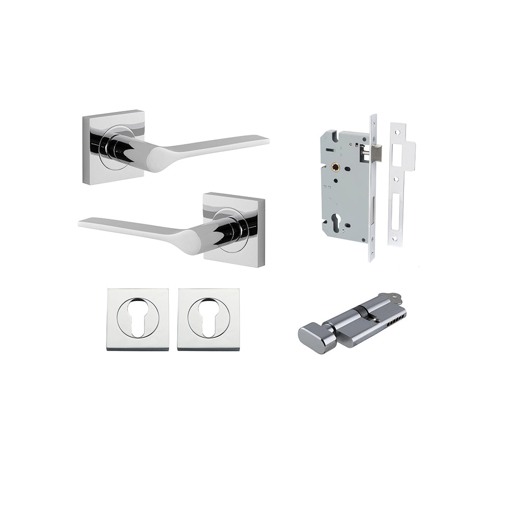 Como Lever - Square Rose Polished Chrome / Entrance / Entrance Kit (Key-Thumb)