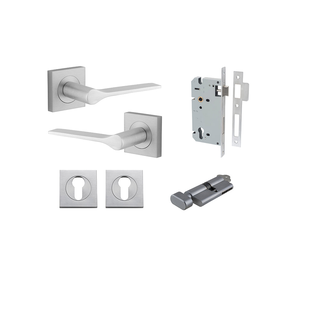 Como Lever - Square Rose Brushed Chrome / Entrance / Entrance Kit (Key-Thumb)