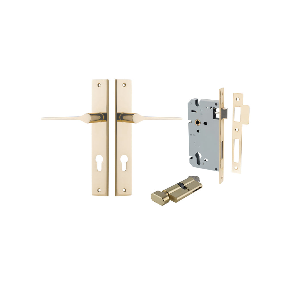 Como Lever - Rectangular Backplate Polished Brass / Entrance / Entrance Kit (Key-Thumb)
