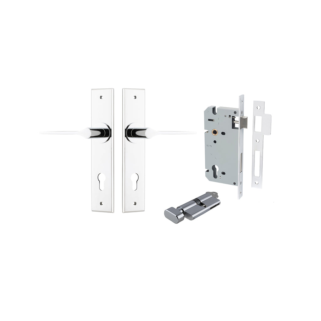 Como Lever - Chamfered Backplate Polished Chrome / Entrance / Entrance Kit (Key-Thumb)