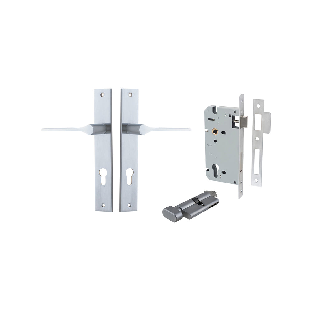 Como Lever - Rectangular Backplate Brushed Chrome / Entrance / Entrance Kit (Key-Thumb)