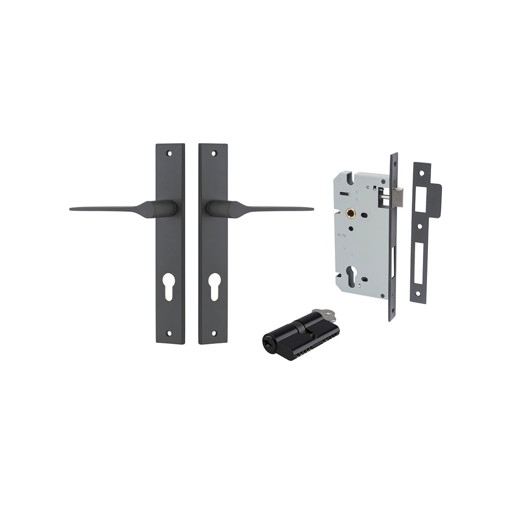 Como Lever - Rectangular Backplate Matt Black / Entrance / Entrance Kit Dual Function (Key-Key)