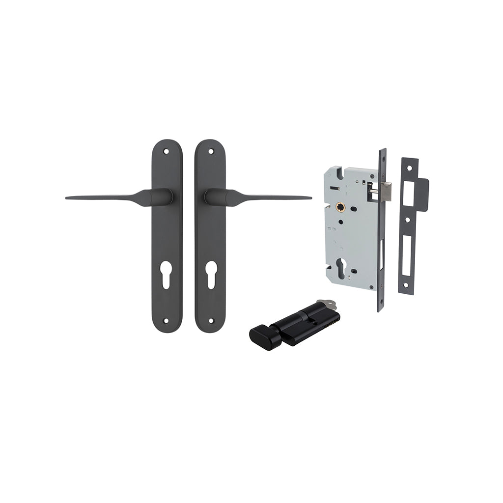 Como Lever - Oval Backplate Matt Black / Entrance / Entrance Kit (Key-Thumb)