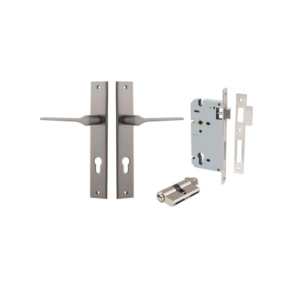 Como Lever - Rectangular Backplate Satin Nickel / Entrance / Entrance Kit Dual Function (Key-Key)