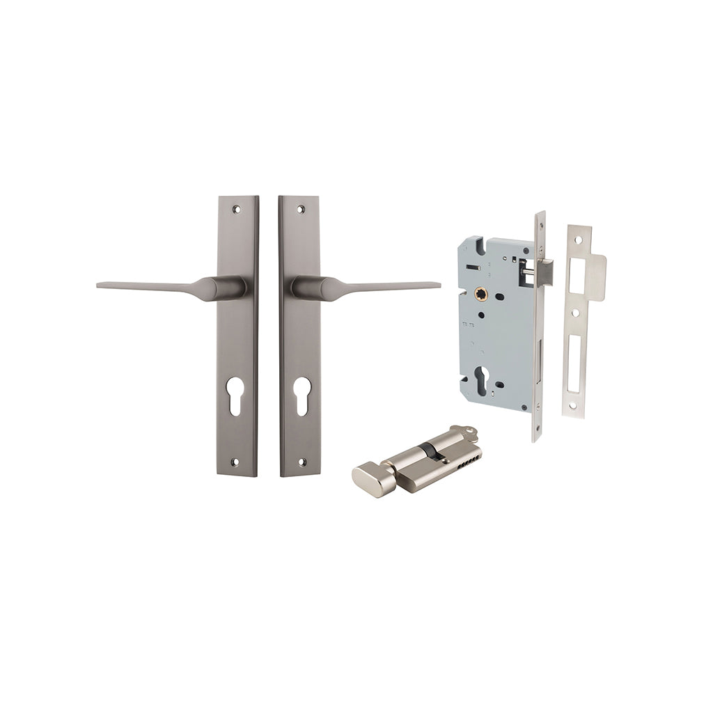 Como Lever - Rectangular Backplate Satin Nickel / Entrance / Entrance Kit (Key-Thumb)