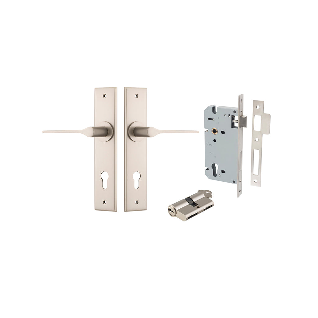 Como Lever - Chamfered Backplate Satin Nickel / Entrance / Entrance Kit Dual Function (Key-Key)