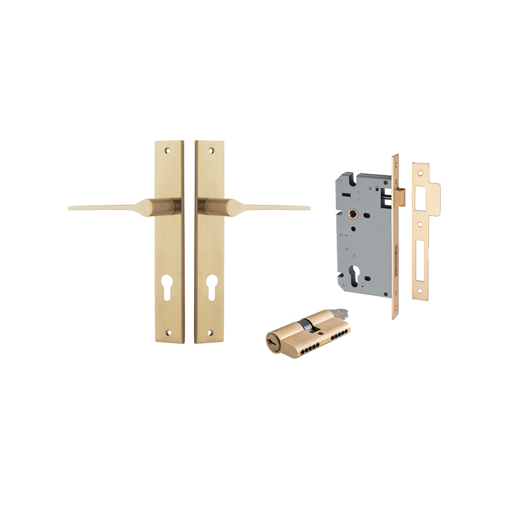 Como Lever - Rectangular Backplate Brushed Brass / Entrance / Entrance Kit Dual Function (Key-Key)