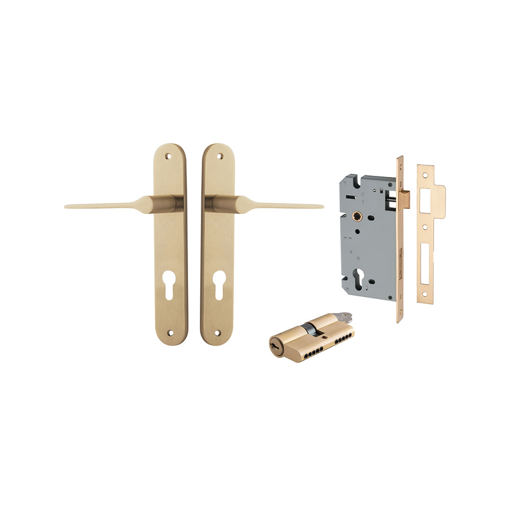 Como Lever - Oval Backplate Brushed Brass / Entrance / Entrance Kit Dual Function (Key-Key)