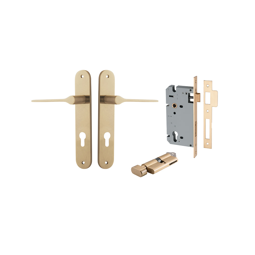 Como Lever - Oval Backplate Brushed Brass / Entrance / Entrance Kit (Key-Thumb)