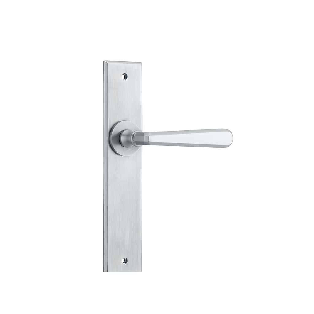 Copenhagen Lever - Chamfered Backplate Brushed Chrome / Passage / Lever Set Only