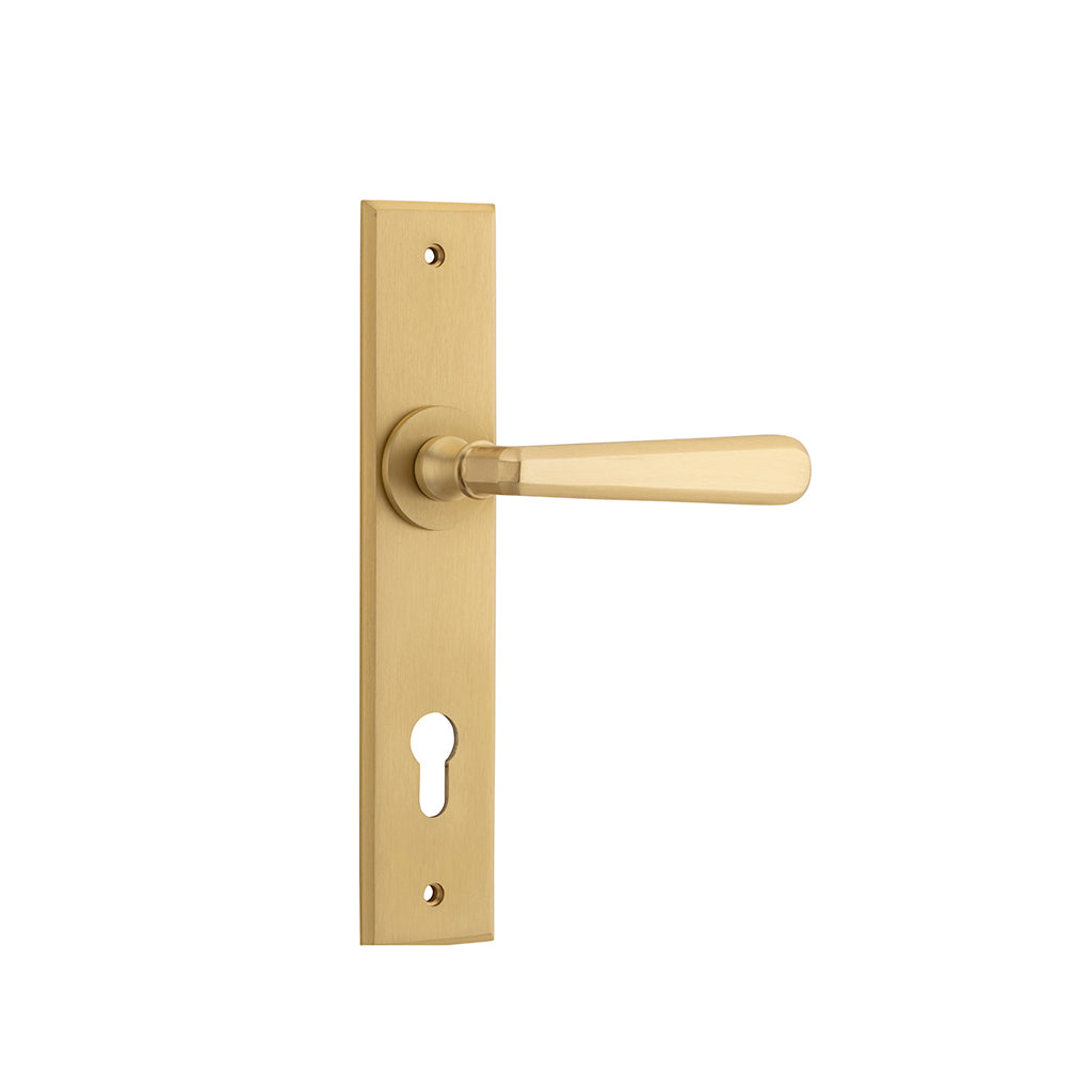 Copenhagen Lever - Chamfered Backplate Brushed Brass / Entrance / Lever Set Only