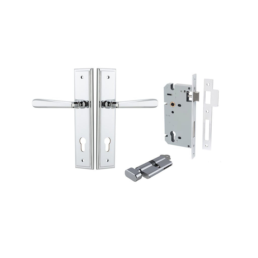 Copenhagen Lever - Stepped Backplate Polished Chrome / Entrance / Entrance Kit (Key-Thumb)