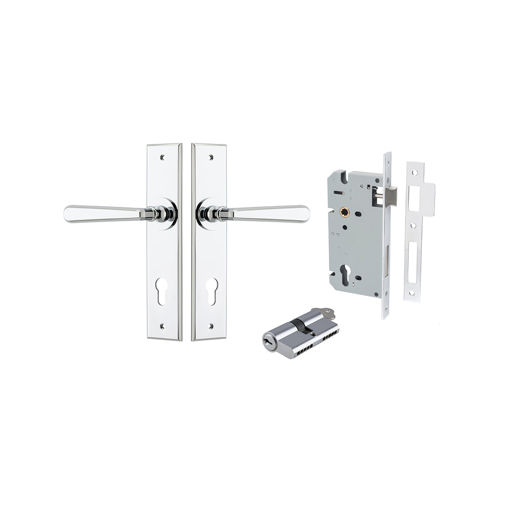 Copenhagen Lever - Chamfered Backplate Polished Chrome / Entrance / Entrance Kit Dual Function (Key-Key)