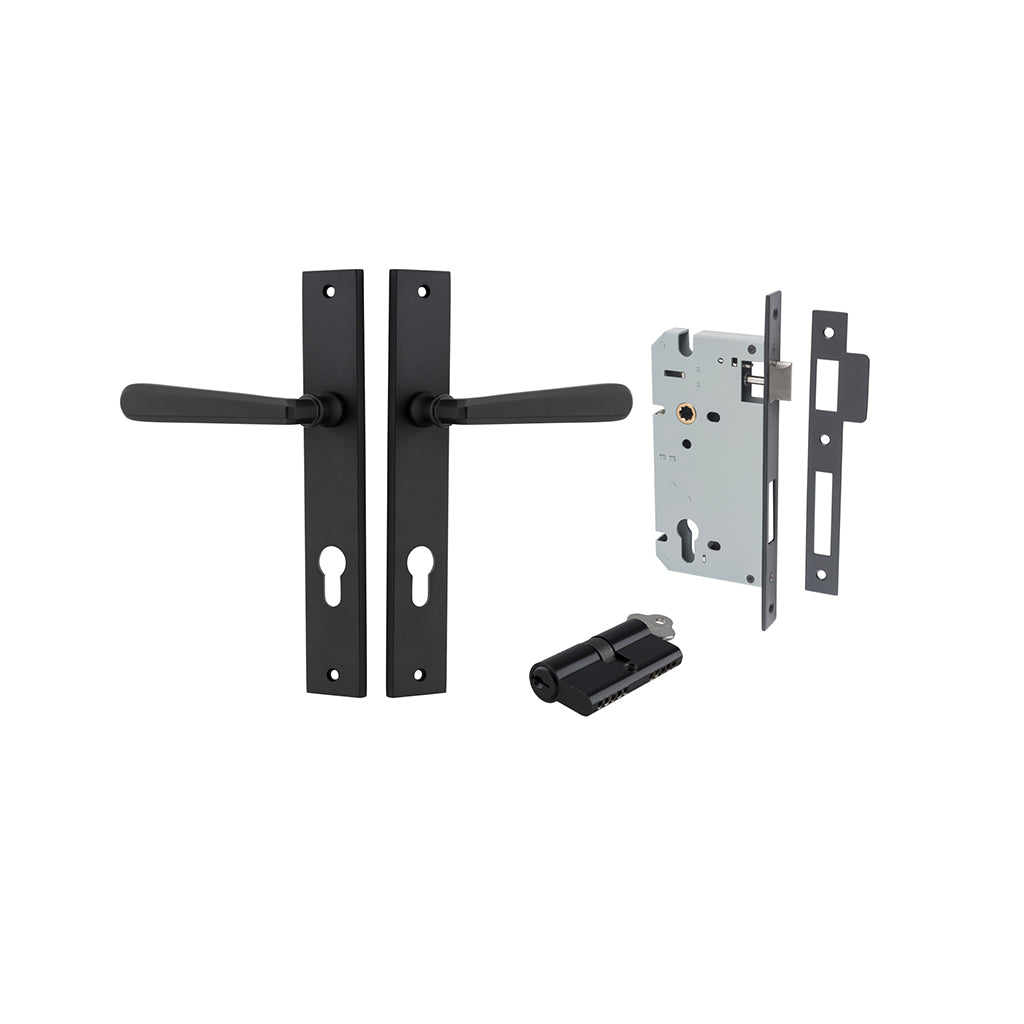 Copenhagen Lever - Rectangular Backplate Matt Black / Entrance / Entrance Kit Dual Function (Key-Key)
