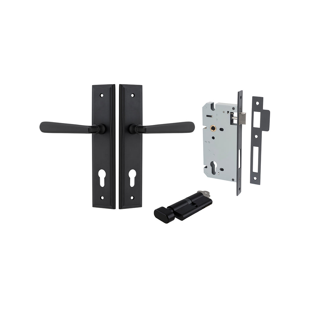 Copenhagen Lever - Stepped Backplate Matt Black / Entrance / Entrance Kit (Key-Thumb)