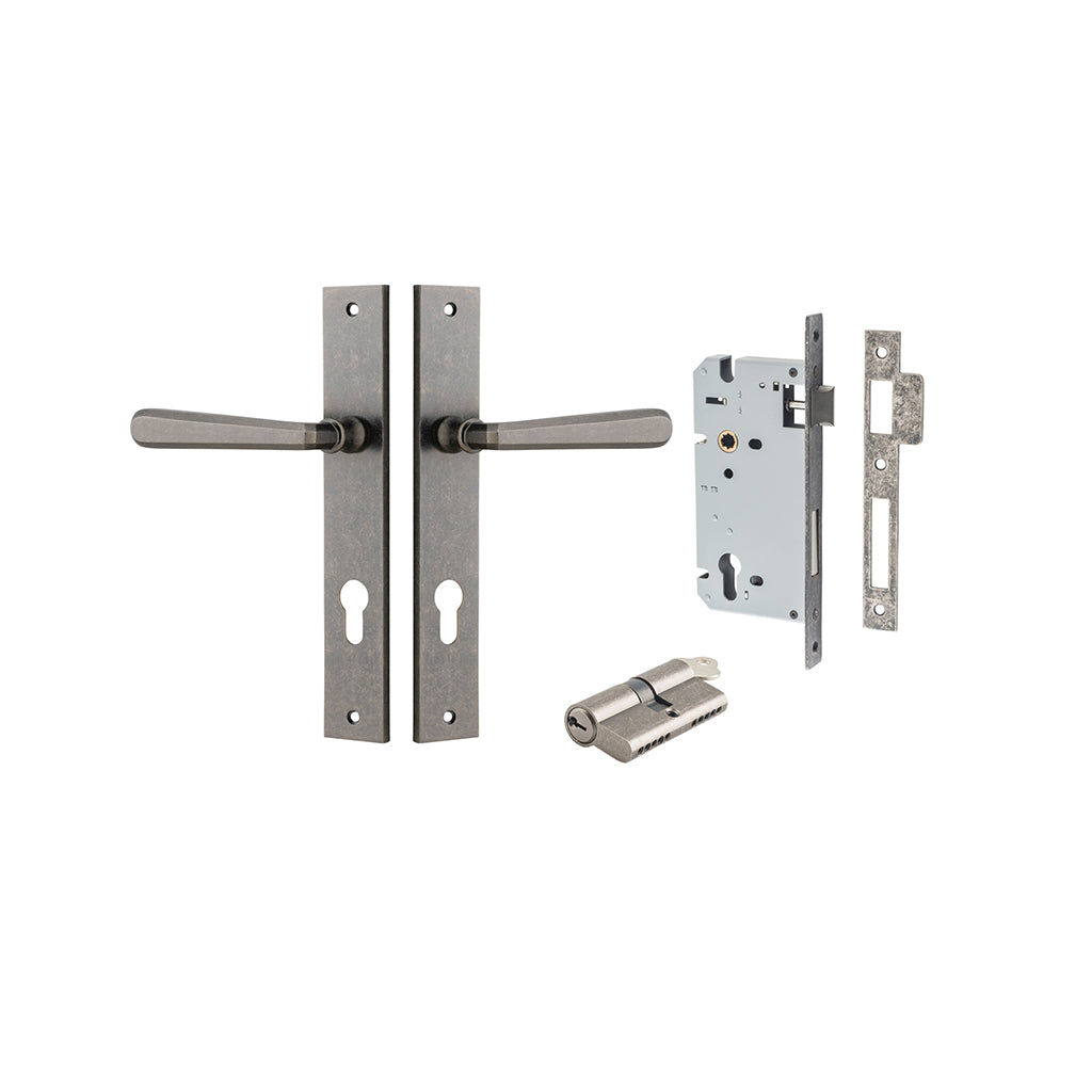 Copenhagen Lever - Rectangular Backplate Distressed Nickel / Entrance / Entrance Kit Dual Function (Key-Key)