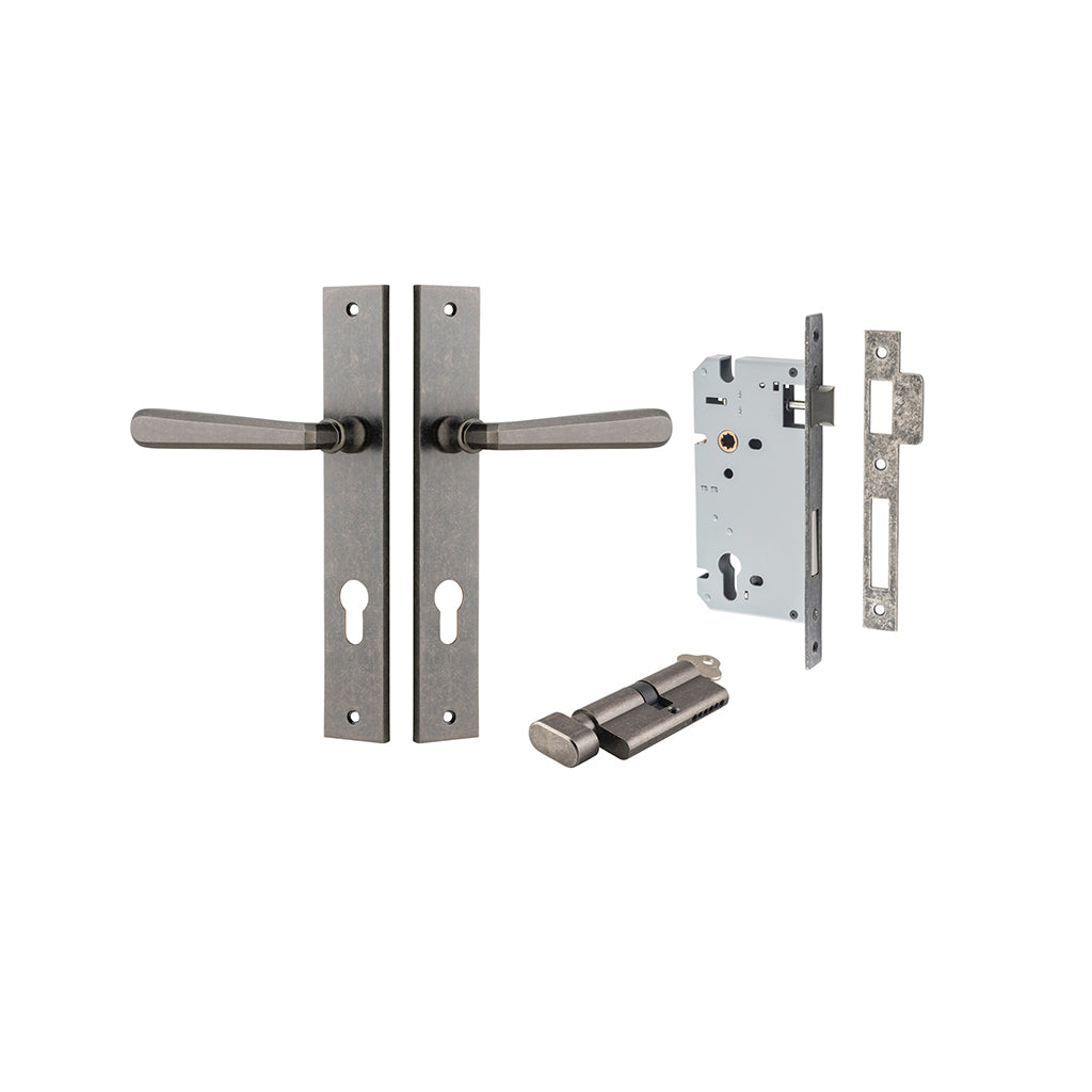 Copenhagen Lever - Rectangular Backplate Distressed Nickel / Entrance / Entrance Kit (Key-Thumb)