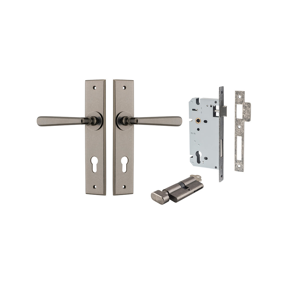 Copenhagen Lever - Chamfered Backplate Distressed Nickel / Entrance / Entrance Kit (Key-Thumb)