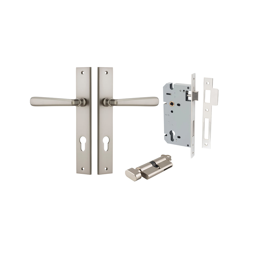 Copenhagen Lever - Rectangular Backplate Satin Nickel / Entrance / Entrance Kit (Key-Thumb)