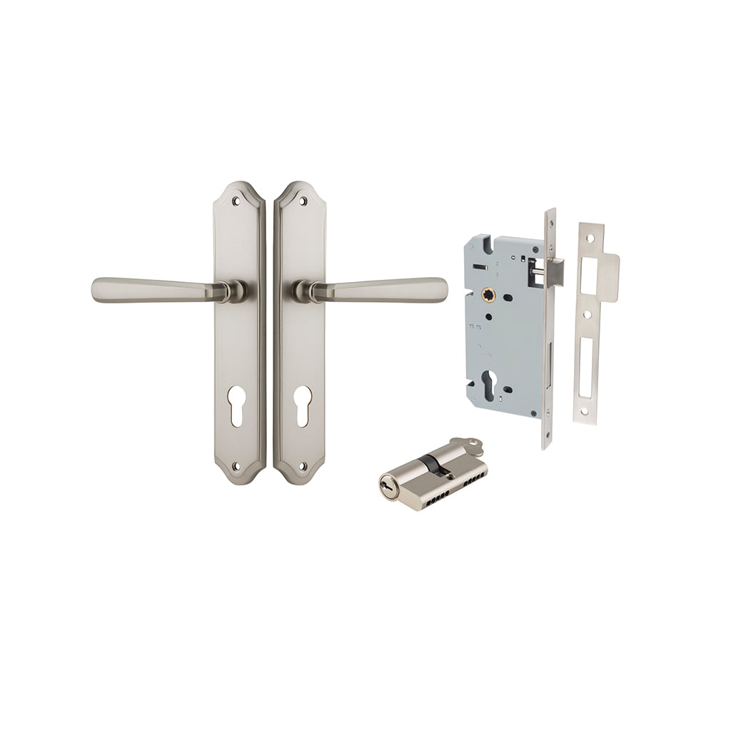 Copenhagen Lever - Shouldered Backplate Satin Nickel / Entrance / Entrance Kit Dual Function (Key-Key)