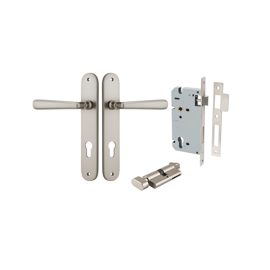 Copenhagen Lever - Oval Backplate Satin Nickel / Entrance / Entrance Kit (Key-Thumb)