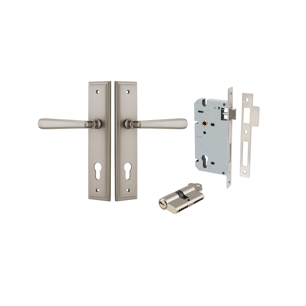 Copenhagen Lever - Stepped Backplate Satin Nickel / Entrance / Entrance Kit Dual Function (Key-Key)
