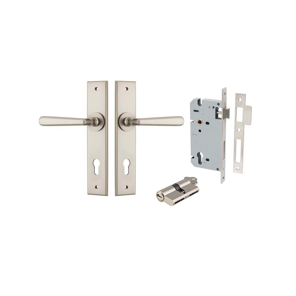 Copenhagen Lever - Chamfered Backplate Satin Nickel / Entrance / Entrance Kit Dual Function (Key-Key)