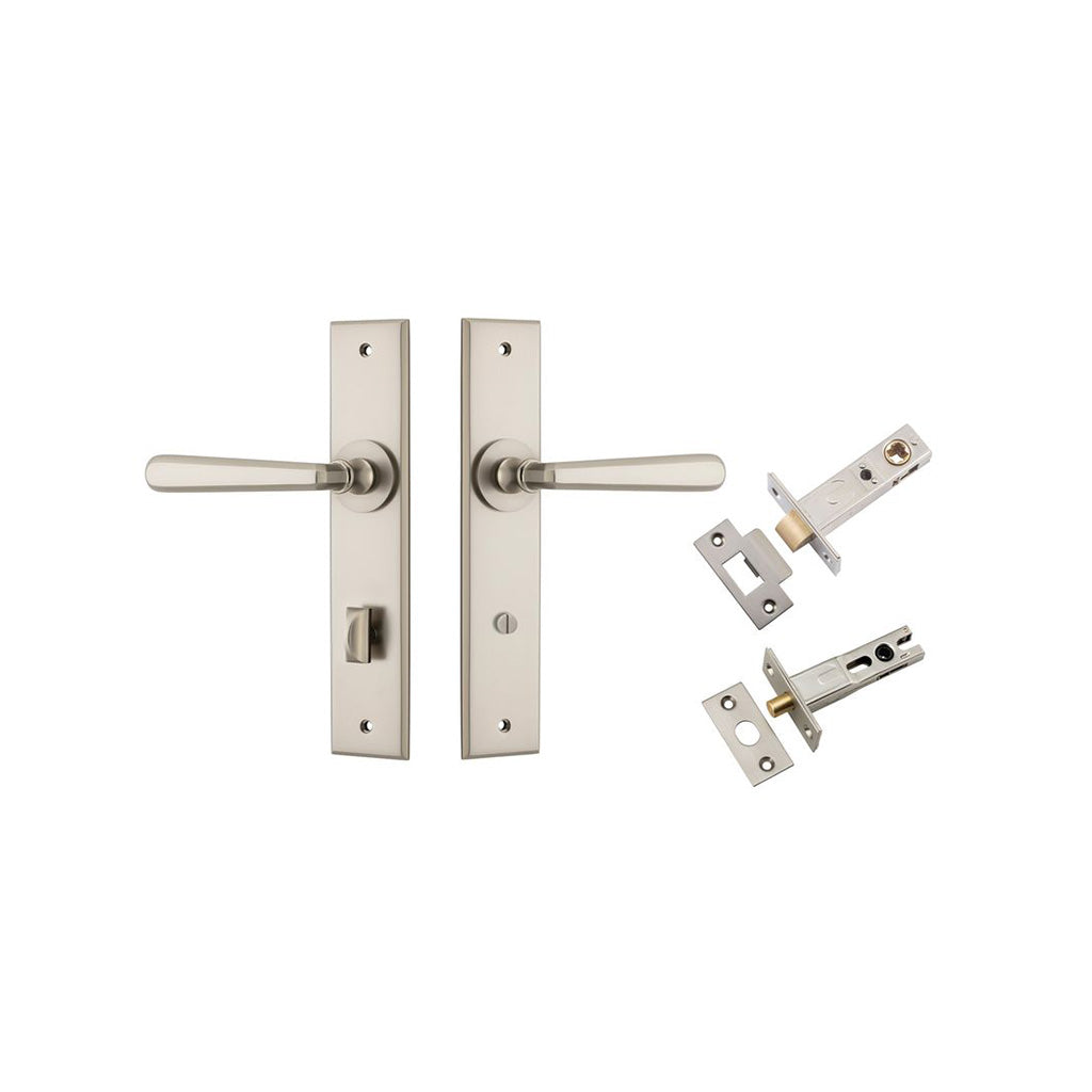 Copenhagen Lever - Chamfered Backplate Satin Nickel / Privacy / Separate Privacy Kit
