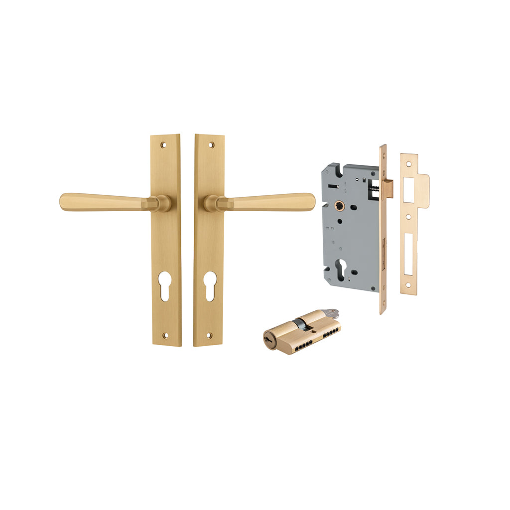 Copenhagen Lever - Rectangular Backplate Brushed Brass / Entrance / Entrance Kit Dual Function (Key-Key)