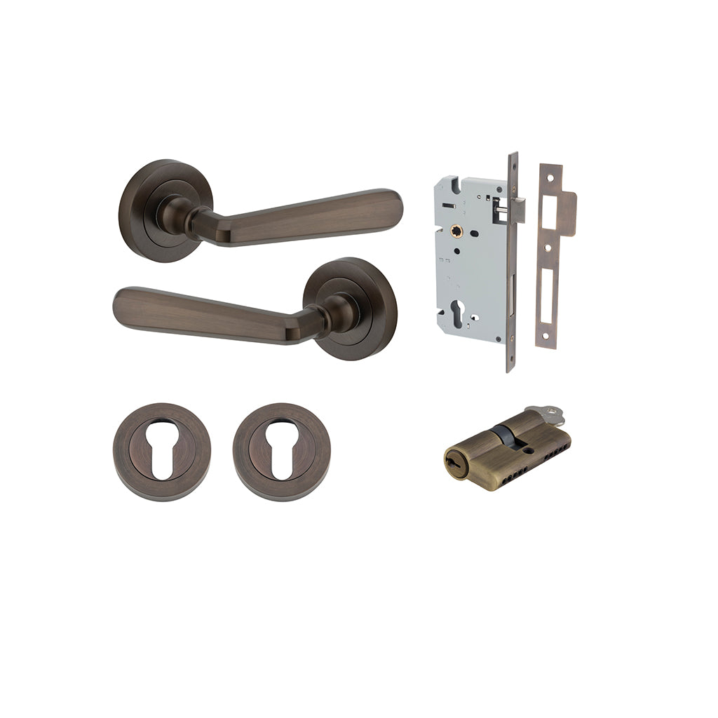 Copenhagen Lever - Round Rose Signature Brass / Entrance / Entrance Kit Dual Function (Key-Key)
