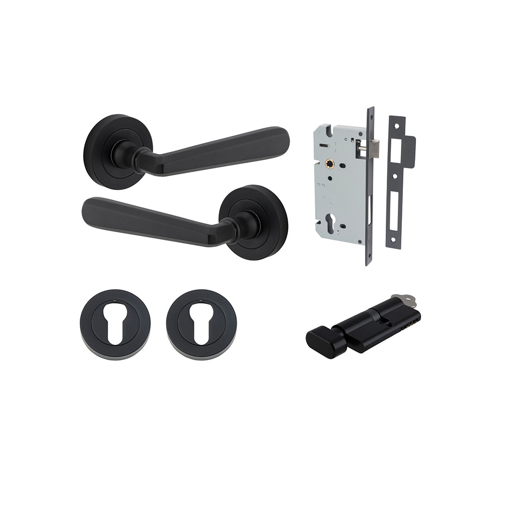 Copenhagen Lever - Round Rose Matt Black / Entrance / Entrance Kit (Key-Thumb)