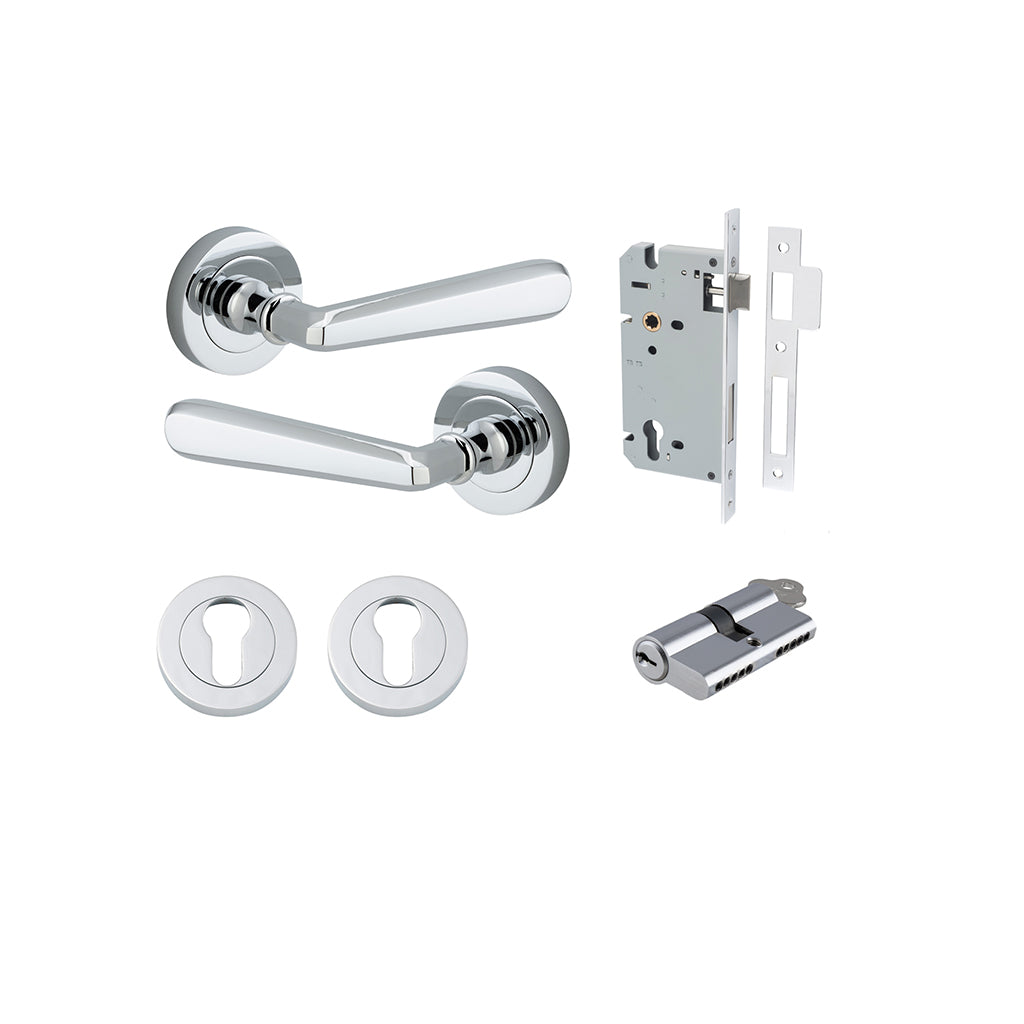 Copenhagen Lever - Round Rose Polished Chrome / Entrance / Entrance Kit Dual Function (Key-Key)