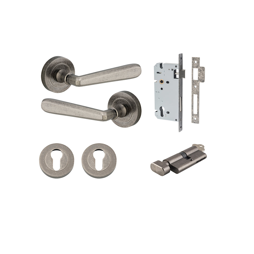 Copenhagen Lever - Round Rose Distressed Nickel / Entrance / Entrance Kit (Key-Thumb)
