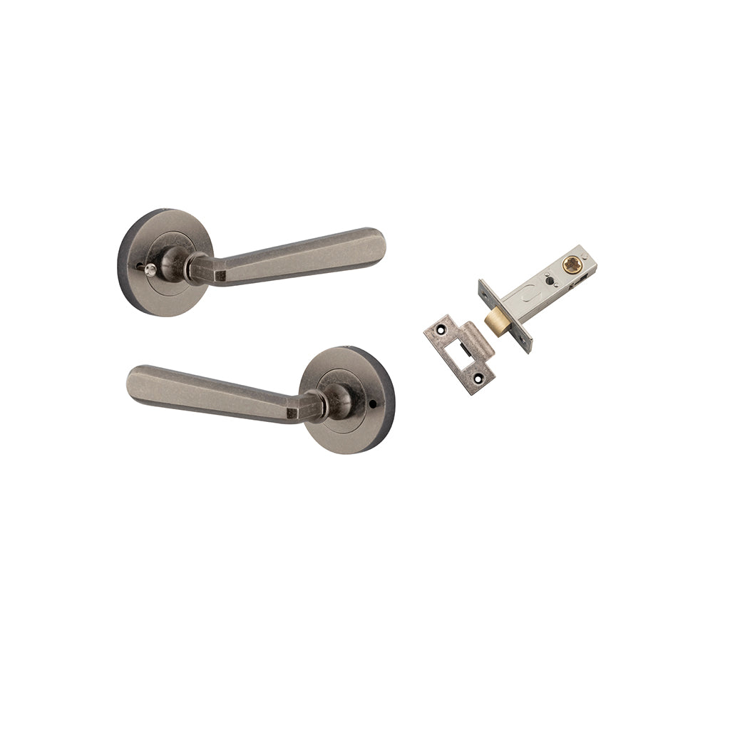 Copenhagen Lever - Round Rose Distressed Nickel / Privacy / Inbuilt Privacy Kit