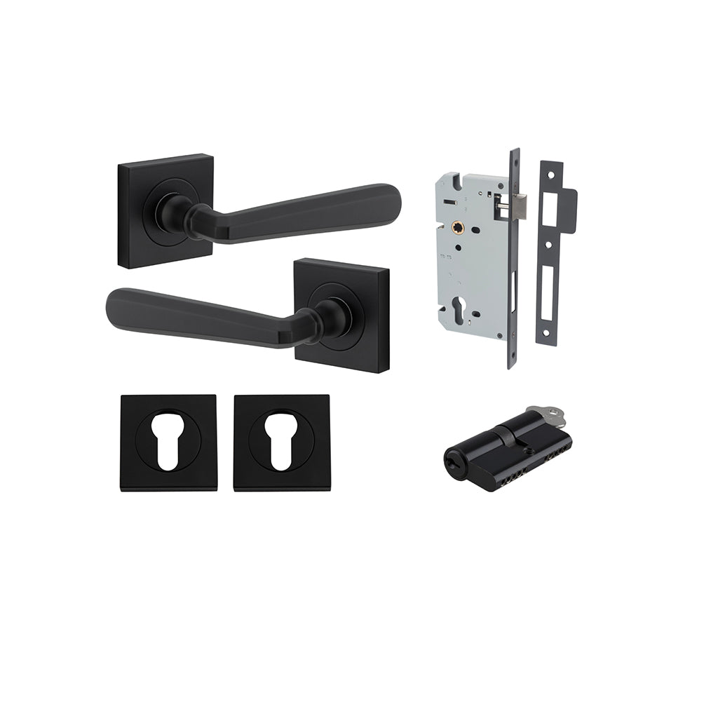 Copenhagen Lever - Square Rose Matt Black / Entrance / Entrance Kit Dual Function (Key-Key)