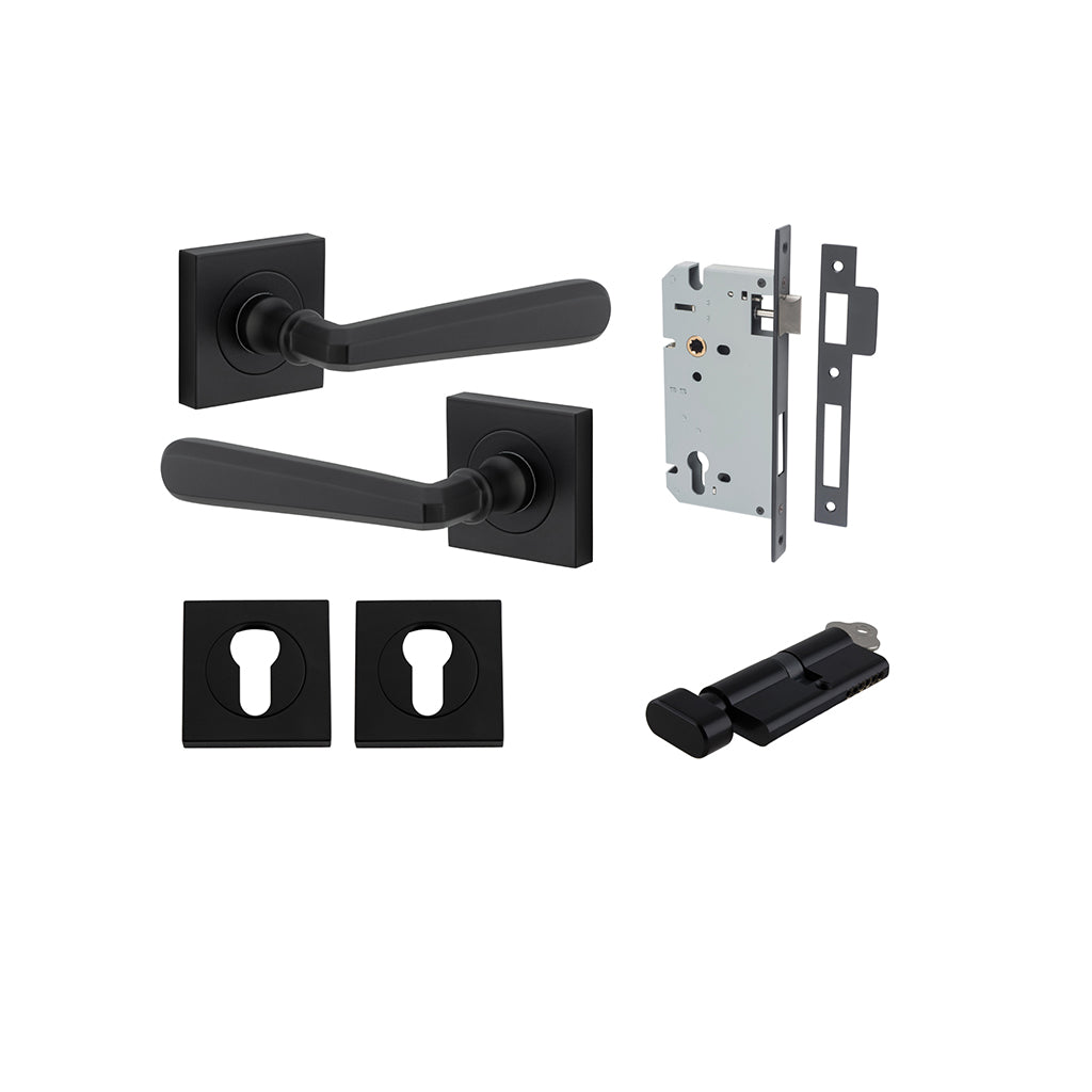 Copenhagen Lever - Square Rose Matt Black / Entrance / Entrance Kit (Key-Thumb)