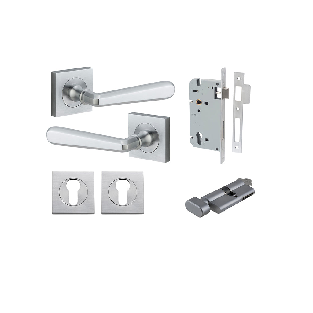 Copenhagen Lever - Square Rose Brushed Chrome / Entrance / Entrance Kit (Key-Thumb)