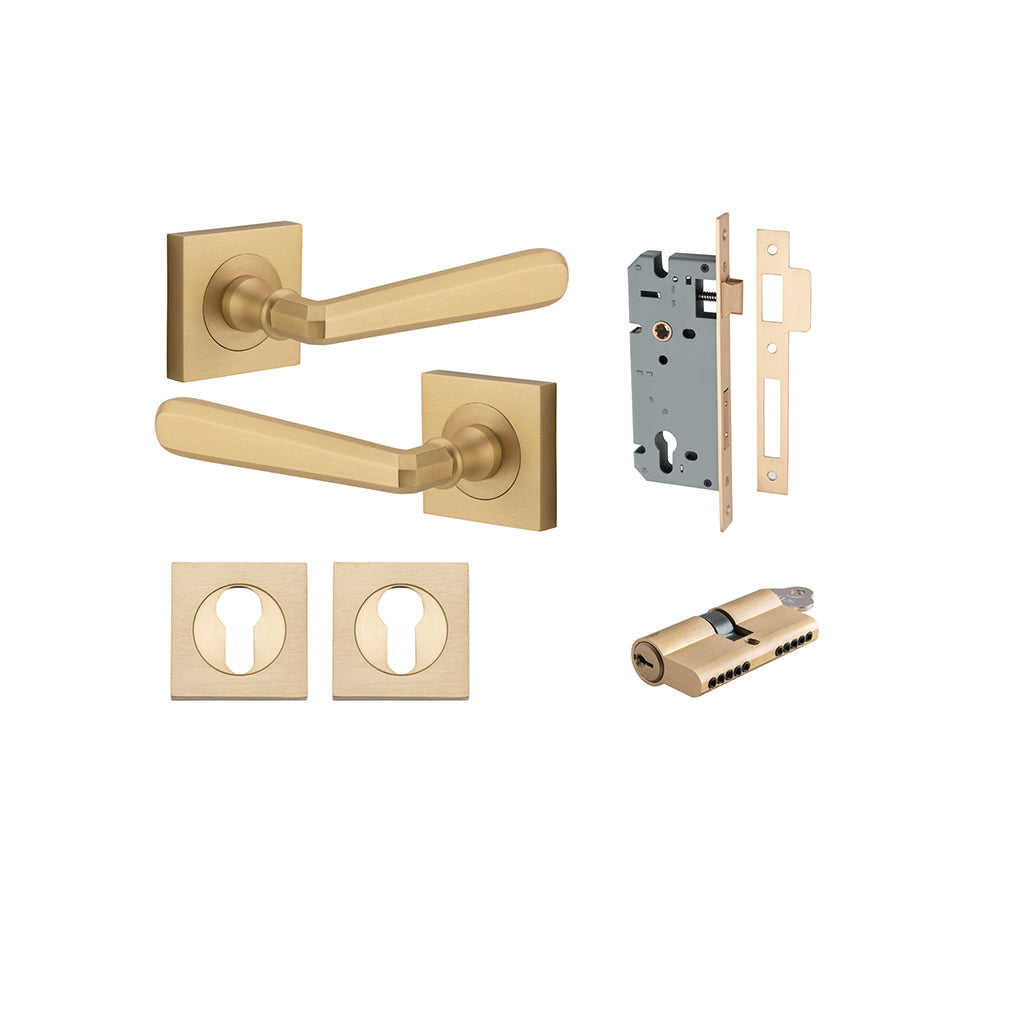 Copenhagen Lever - Square Rose Brushed Brass / Entrance / Entrance Kit Dual Function (Key-Key)