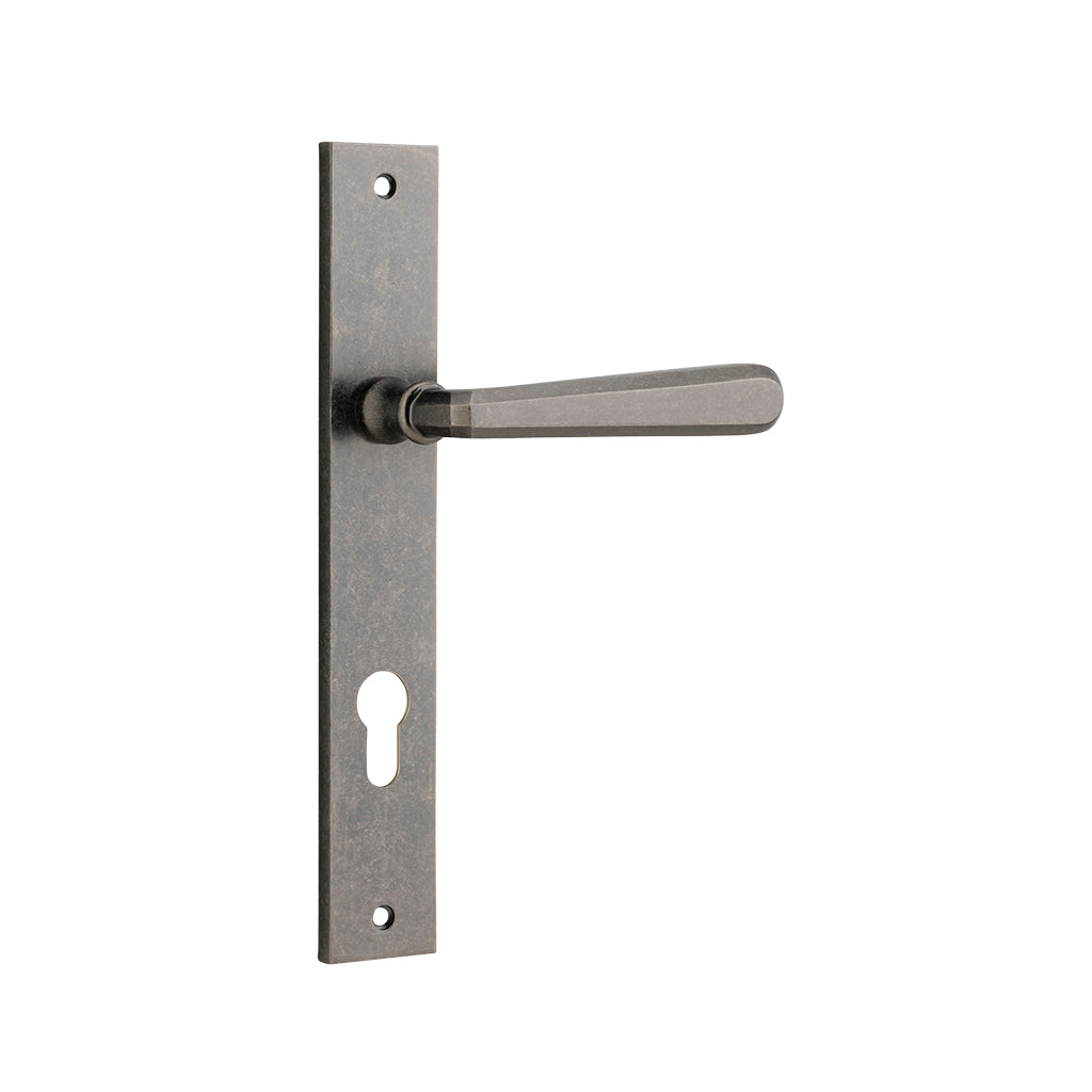 Copenhagen Lever - Rectangular Backplate Distressed Nickel / Entrance / Lever Set Only