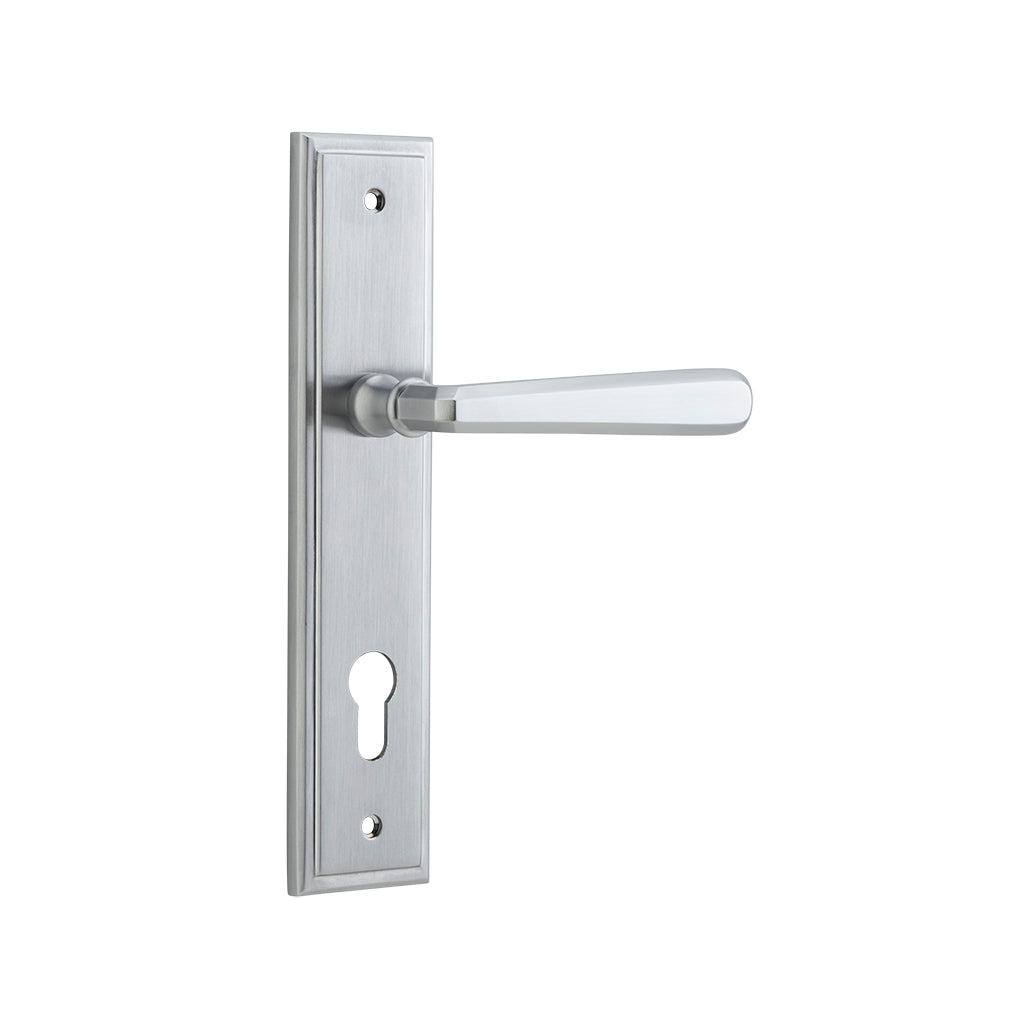 Copenhagen Lever - Stepped Backplate Brushed Chrome / Entrance / Lever Set Only