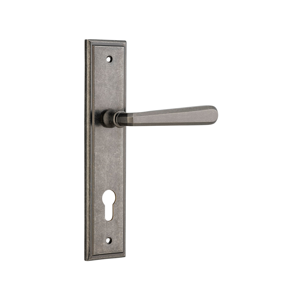 Copenhagen Lever - Stepped Backplate Distressed Nickel / Entrance / Lever Set Only