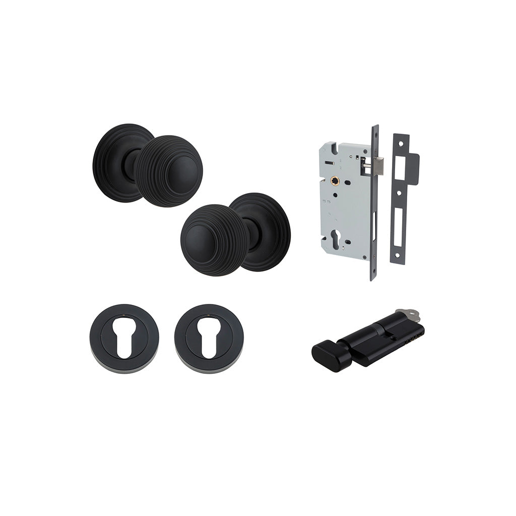 Guildford Knob - Round Rose Matt Black / Entrance / Entrance Kit (Key-Thumb)
