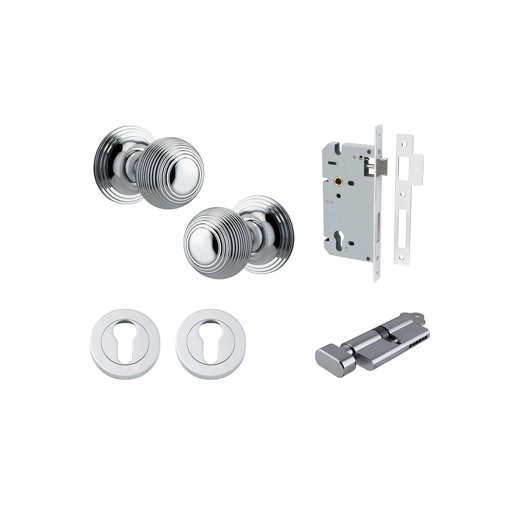 Guildford Knob - Round Rose Polished Chrome / Entrance / Entrance Kit (Key-Thumb)