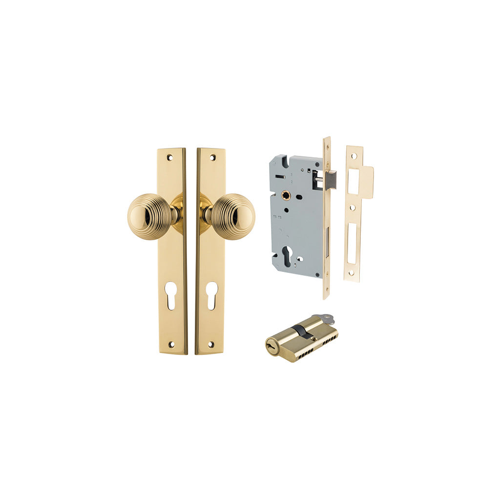 Guildford Knob - Rectangular Backplate Polished Brass / Entrance / Entrance Kit Dual Function (Key-Key)
