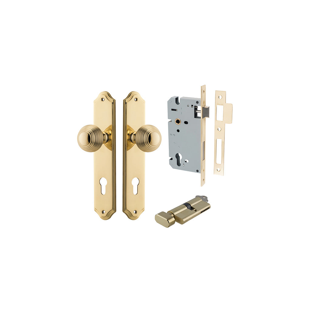Guildford Knob - Shouldered Backplate Polished Brass / Entrance / Entrance Kit (Key-Thumb)