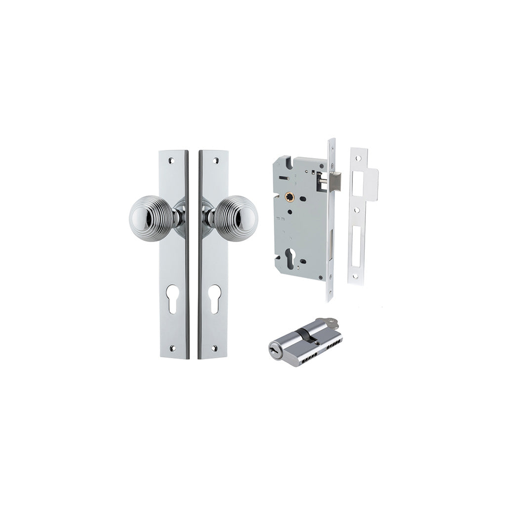 Guildford Knob - Rectangular Backplate Polished Chrome / Entrance / Entrance Kit Dual Function (Key-Key)